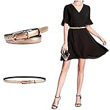 CB Women's Elegant Skinny Patent Leather Belts Waistband Slim Waist Belt With Twist To Convert Gold
