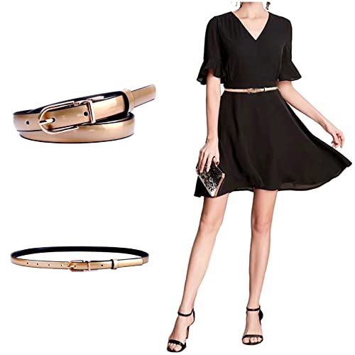 Cb Women's Elegant Skinny Patent Leather Belts Waistband Slim Waist Belt With Twist To Convert Gold Color Alloy Buckle, Champagne #TOP7