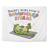 OJMFHEGEE Funny Frog Mental Health Anxiety Depression Tapestry 50x60 Inches, Today's Yoga Pose Is Downward Spiral Sarcastic Frog ADHD Tapestries Wall Hanging Decor for Therapy Counselor Office