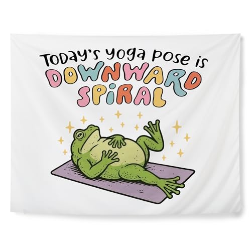 OJMFHEGEE Funny Frog Mental Health Anxiety Depression Tapestry 50x60 Inches, Today's Yoga Pose Is Downward Spiral Sarcastic Frog ADHD Tapestries Wall Hanging Decor for Therapy Counselor Office