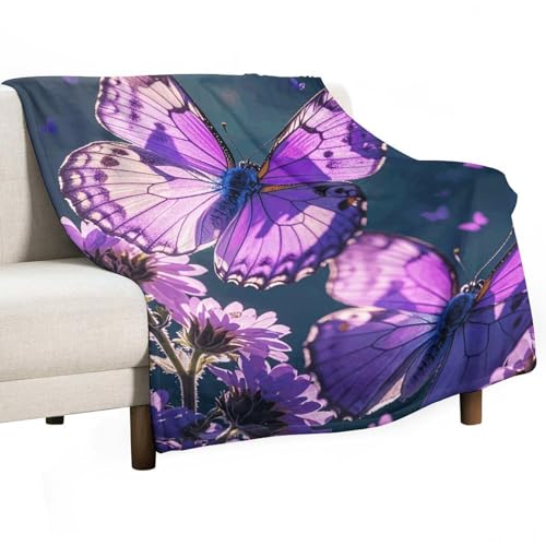 Couverture flanelle douce imprimé papillons violets, cadeau idéal lit - 2