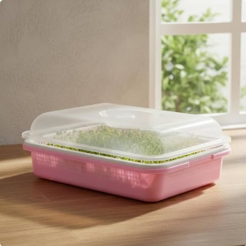 FewNvWa Vegetable Planting Tray Sprout Starter Tray Double- Insert Deep Water Reservoir Easy Soilless Growing Suitable for Home Kitchen Balcony Gardening, Color to 5, Deep with Lid - Image 7
