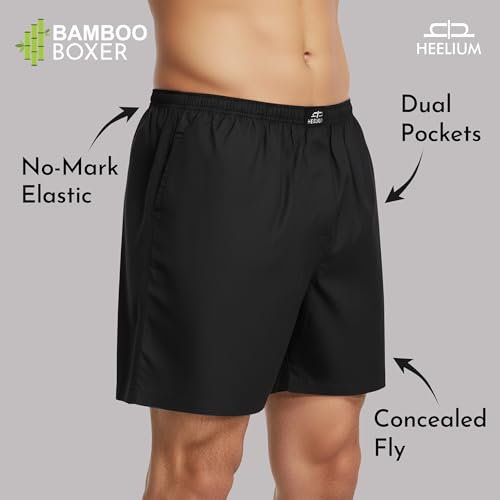 Image of HEELIUM Bamboo Boxers for Men | Odour Free & Breathable Boxer Shorts | 3X Softer Than Cotton | Comfortable & Durable Waistband | Relaxed Fit with Dual Pockets