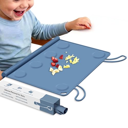 DZDOV Silicone Placemat for Baby Self-Eating: Dishwasher Safe & Non-Slip for Dining Table - Table Mat for Baby 8-18 Months