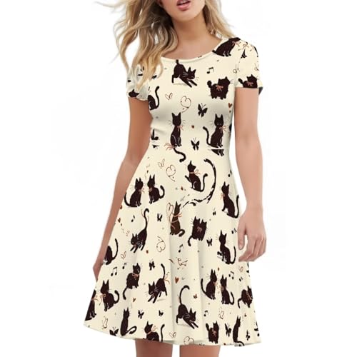 Image of AFPANQZ Womens Casual Summer Lightweight Vintage Dress Short Sleeve Midi Dress Knee-Long Luxury Formal Dress
