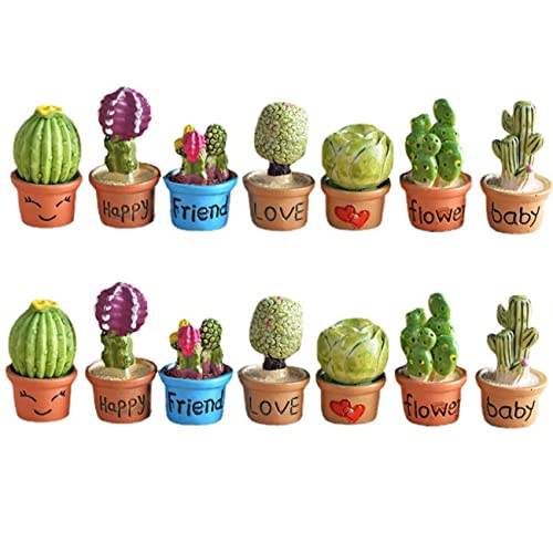 Succulents and Cactus Fairy Garden Accessories, Miniature Ornaments with Words, Fairy Garden Supplies for Flower Pot, Micro Landscape, Desk Decoration, Cake Toppers and Gift, 14 Pieces