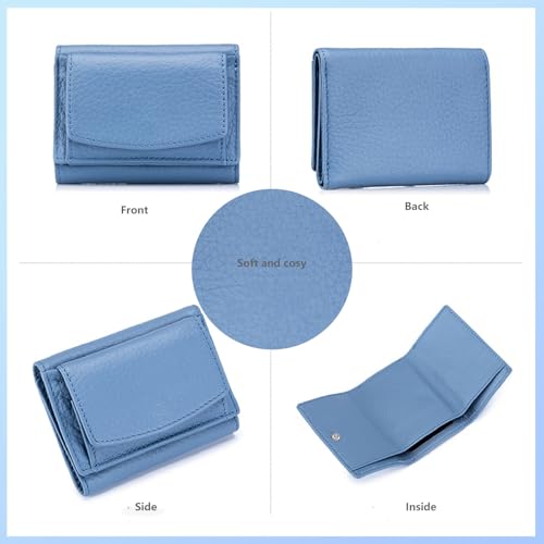 Genuine Leather RFID Blocking Card Holder Organizer Pocket Mini Wallet, 2024 New Preliminary Wallet With Coin Pouch, Womens Genuine Leather Wallet, for Family Folding Mini Wallet (E-Purple) 5