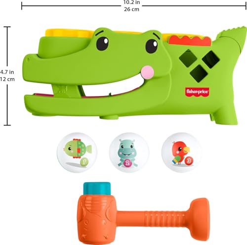 Fisher-Price Baby Toy Sit & Tap Rolligator, Crawling Activity with Pounding Hammer & 3 Balls for Developmental Play Infants Ages 9+ Months, JLB94
