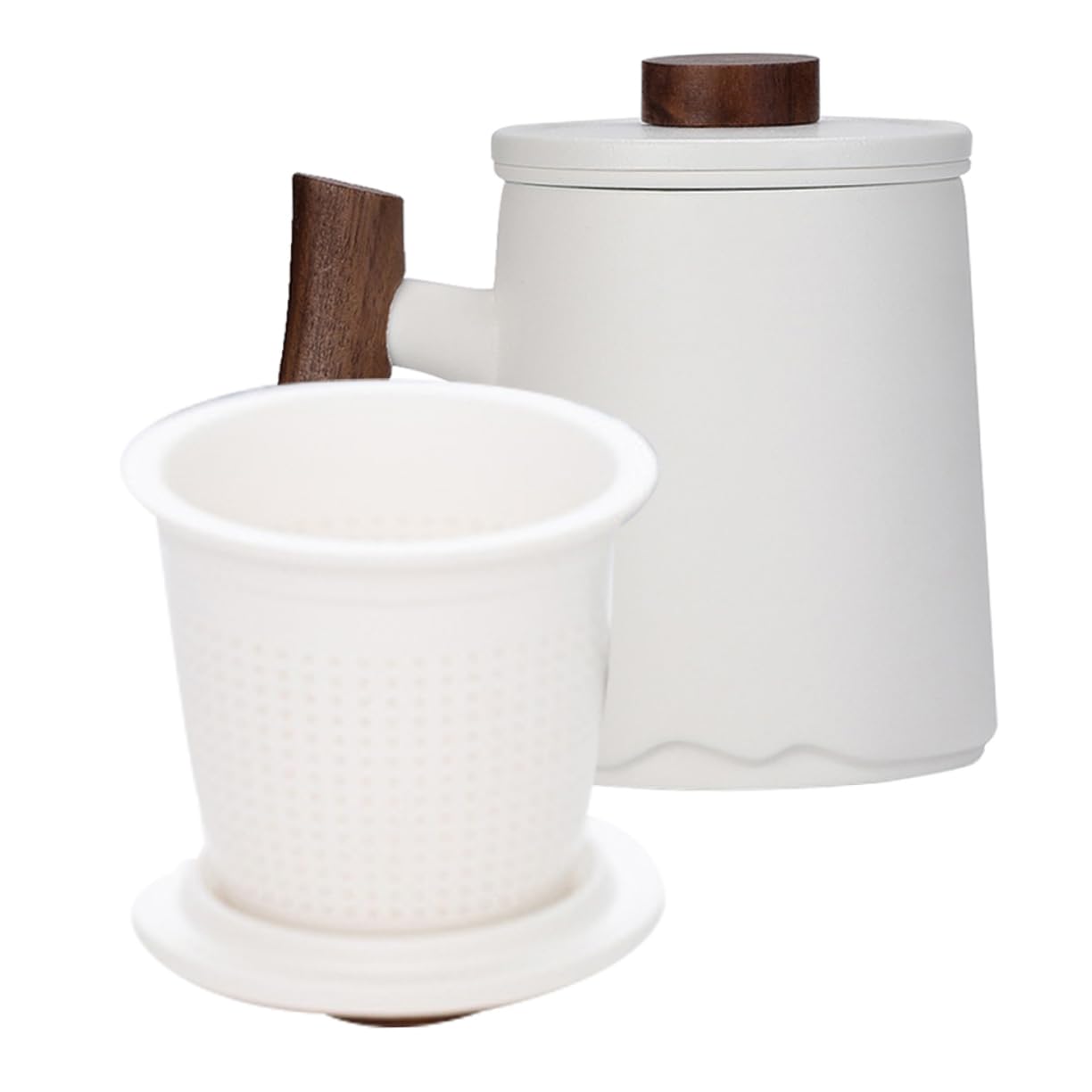 Mug avec Passoire à Thé 360ml en Céramique avec Poignée Bois Blanc