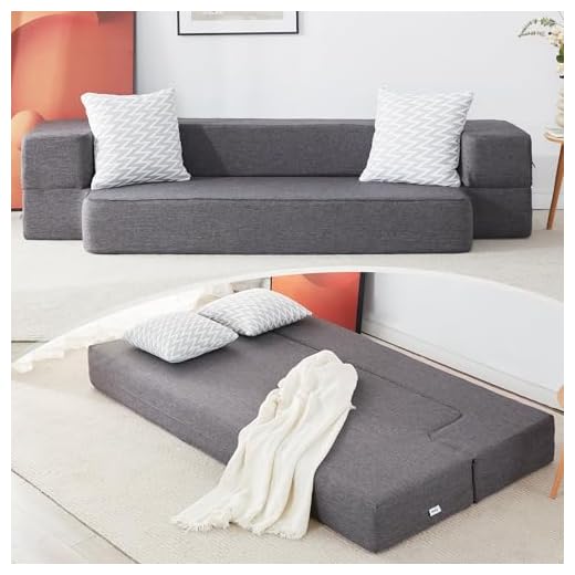 Lazyzizi Floor Sofa Bed, Fold Out Couch Bed with 2 Pillows & Washable Cover Convertible Sleeper Folding Sofa Bed Mattress for Living Room, Guest Bed, Playroom 8inches Twin
