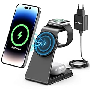 Wireless Charger,3 in 1 Magsafe Ladestation 15W Kabelloses Ladegerät Induktive Ladestation für iPhone 15 14 13 12 Pro Max Plus Mini,Apple Watch Ultra/8/7/6/Se/5/4/3/2 und Airpods