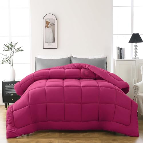 Image of 600 GSM Heavy Winter Comforter King Size 92 inchX106 inch - Luxurious Soft Fluffy Winter Blanket Comforter /Rajai /Duvet King Size - Hot Pink Color