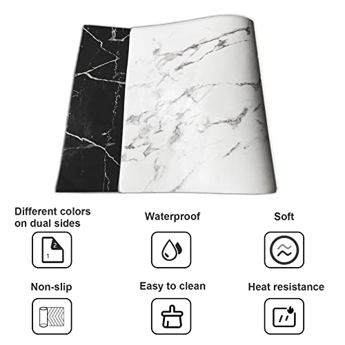 Leather Heat Resistant Placemats For Dining Table, Table Mats Set Of 6, Waterproof Pu Kitchen Place Mats, Soft And Non-Slip Lqi (Black+Marble) #TOP2
