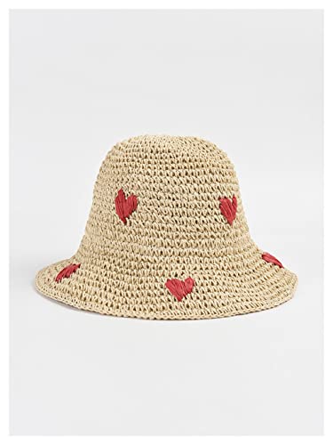 Chapeau de soleil pliable pour femmes avec broderie amour et style seau