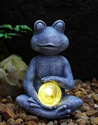 Goodeco Frog Statue with Solar Gazing Ball Lights - Zen Garden Statue for Outdoor Decor, Frog Gifts for Women & Moms, Housewarming Gifts