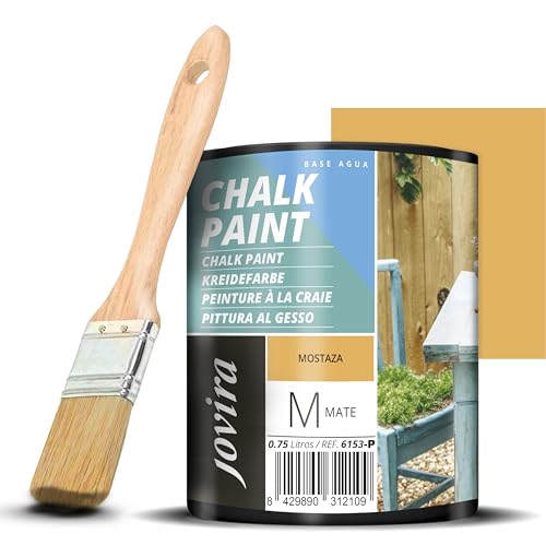 JOVIRA PINTURAS Chalk Paint - Vernice gessata all'acqua opaca + Pennello speciale per legno. Rinnovate i vostri mobili con creatività. (750 Millilitri, Senape + Pennello) C-13-K