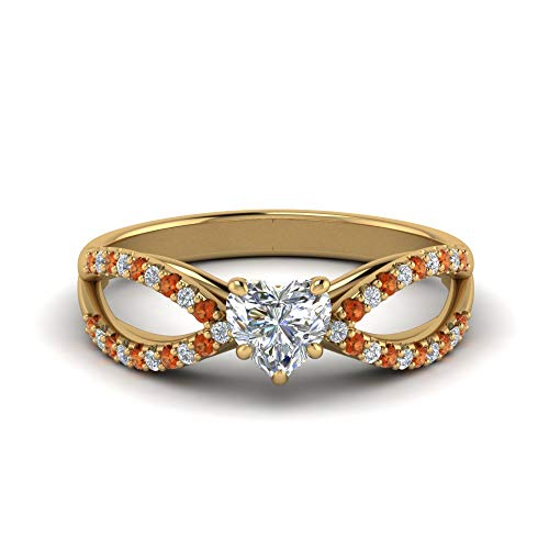 Image of 55Carat Choose Your Gemstone Reverse Pave Split Shank Diamond CZ Ring Yellow Gold Plated Heart Shape Split Shank Engagement Ring Minimal Modern Design Birthday Gift Wedding Gift US Size 4 to 12
