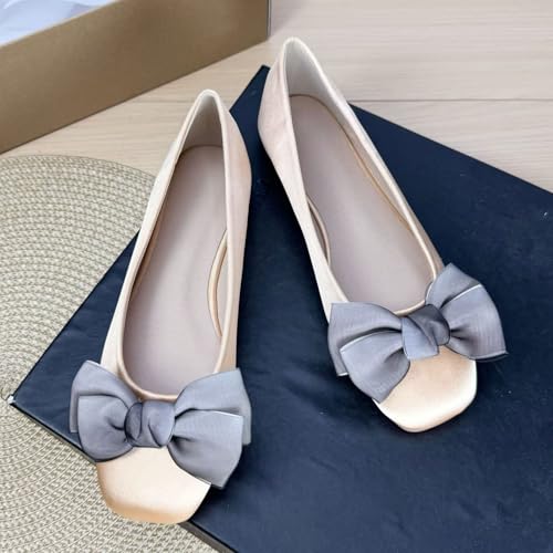 WENJIAZHIZHI Women's Bow-Knot Square Toe Ballet Flats Cute Party Flats Soft Dress Shoes Slip-On Flat Shoes Female Loafers2