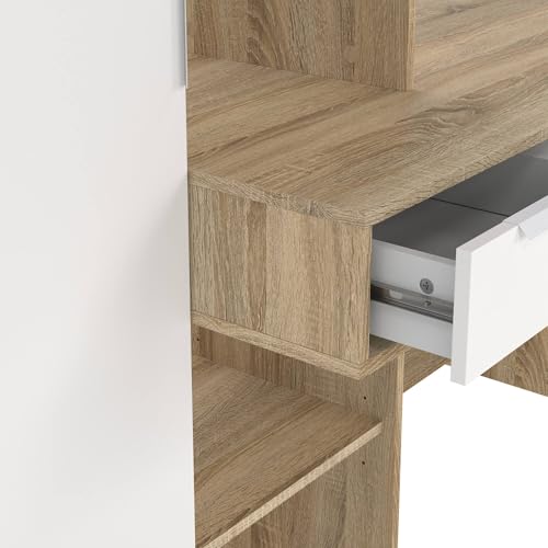 Bureau multifonction Dmora blanc et chêne avec bibliothèque intégrée et rangements - 7
