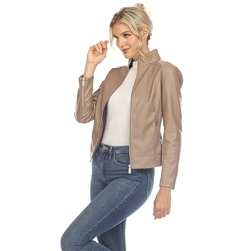 white mark Women's Classic Biker Faux Leather Jacket2