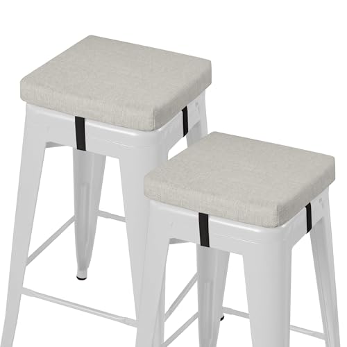 Image of AddGrace Anti-Slip Bar Stool Cushions Square Bar Stool Seat Cushions with Ties Set of 2 Small Square Chair Pads with Machine Washable Cover 12 inchX12 inchX2 inch (Silver Grey)