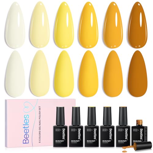 Image of Beetles Yellow Gel Polish Set - Lemon Whisper Collecion, Butter Pastel Light Bright Yellow Gel Polish Set Fall Colors UV LED Soak Off Nail for Manicure