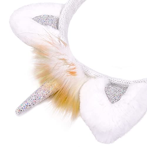 Gifts Treat Girls Unicorn Earmuffs Kids Plush Winter Outdoor Rainbow Adjustable Ear Warmers(White, M) #TOP2