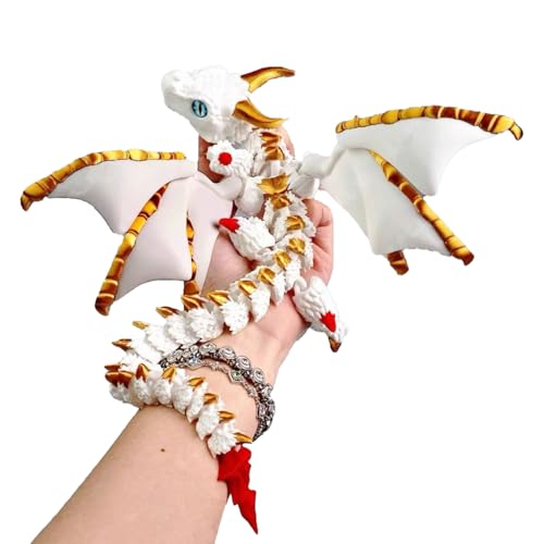 Dragón de dos cuerno rojo platino, diseño de dragón volador de dos cuerno impreso en 3D con alas, múltiples articulaciones y móviles, efecto gradiente láser, modelo popular, juguete para niños