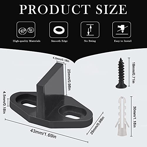 DURANTEY 4 Stück Schiebetür Bodenführung mit Schrauben und Dübel Schiebetür Führung Schwarz Bodenführung Schiebetür Holz POM Bodenführung Schiebetür für Scheunentor Holztür Schranktür Wandhalterung