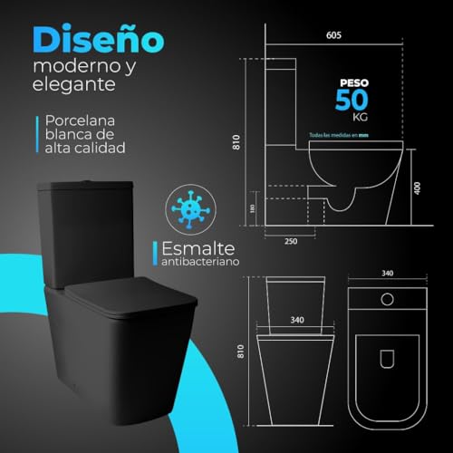 Retrete completo antibacterias acabado negro de alta gama 3