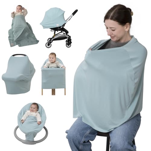 Image of BabbleRoo Nursing Cover for Breastfeeding –95% Viscose Muslin, 5% Spandex, Soft & Breathable Baby Essentials | Newborn Essentials Breastfeeding Covers for Nursing, Multi-Use for Car Seat & High Chair