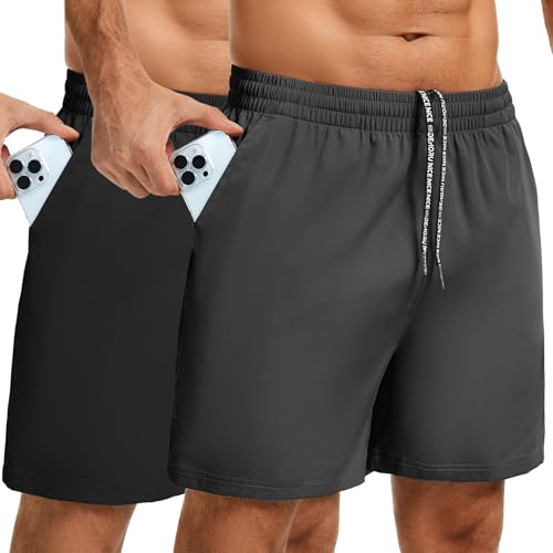 2 Pack Men's Workout Athletic Shorts Quick Dry 5 Inch Lightweight Sports Gym Basketball Shorts Men with Zipper Pockets2