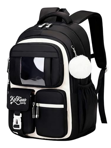 JiaYou Mochila casual colorida de dopamina para meninas, adequada para escola, viagens, atividades ao ar livre, Preto, branco, 26 Liters, Mochilas tradicionais