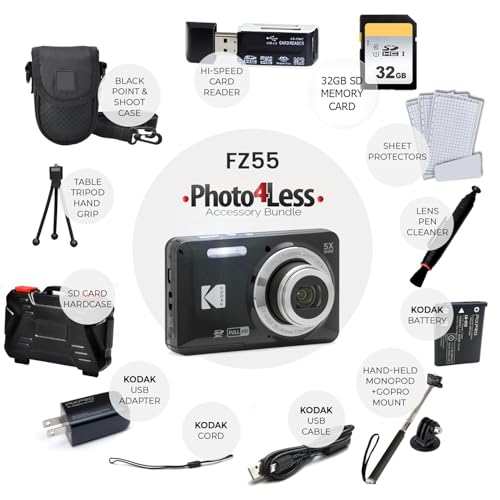 Image of Kodak PIXPRO FZ55 Digital Camera (Black) + 32GB Memory Card + Point and Shoot Camera Case + Extendable Monopod + Lens Cleaning Pen + LCD Screen Protectors + Table Top Tripod a€ inch Ultimate Bundle