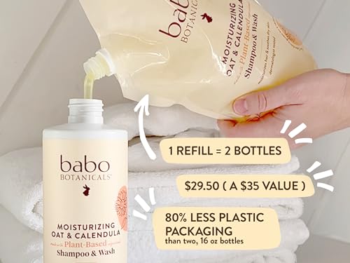 Image of Babo Botanicals Moisturizing Oat & Calendula 2-in-1 Shampoo & Wash - Gentle Cleansing for Dry or Sensitive Skin - Safe for Baby, Toddler, Kids & Family - Lightly Scented - Vegan