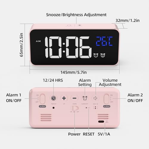 Image of Digital Alarm Clock, Alarm Clocks with LED Display, Portable Mirror Alarm Clock with Dual Alarm, Smart Alarm Clock, Snooze 4 Levels of Brightness Adjustable Bedside Table 10 Music