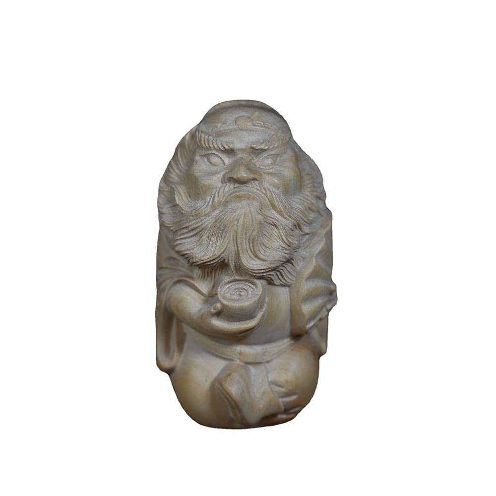 Creative Art Ornament Statue Sculpture Simple Modern Home Office Desk Small Leaf Boxwood Wood Carving Zhong Kui Ornaments Carving Gods Statues Wenwan Handle Pieces of Wood Crafts