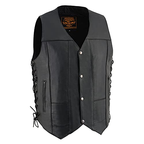 Image of Milwaukee Leather Men's Premium Leather Western Style V-Neck Motorcycle Rider Vest with Front Snap Closure |LKM|ML|SH
