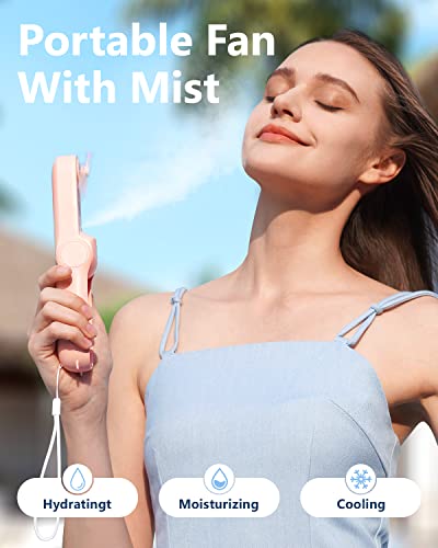 SWEETFULL Misting Fan Portable, Handheld Personal Mister Fans, Small Fan Rechargeable, Mini Spray Water Mist, Kids Women Portable Fans For Travel, Outdoors, Hiking, Camping Home Office (Pink) - Image 3