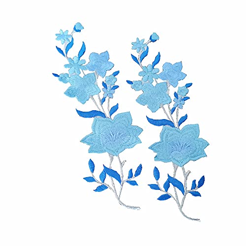 New Plum Blossom Flower Applique Clothing Embroidery Patch Fabric Sticker Iron On Sew On Patch Craft Sewing Repair Embroidered（Blue）