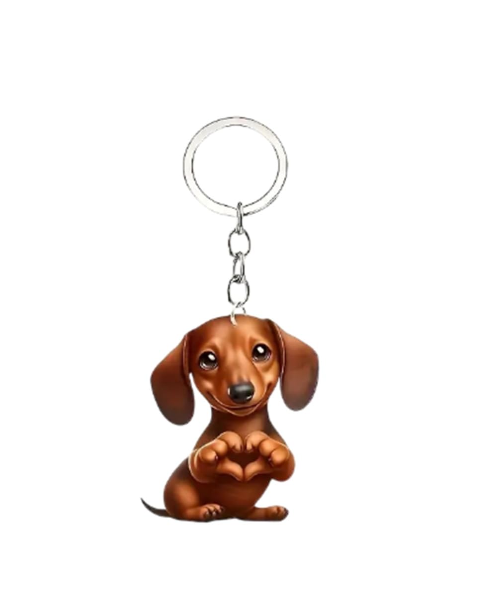 CMJ™ Flat Acrylic Dachshund Keyring Gift for Dog Lovers Sausage Dog Keychain Design 2