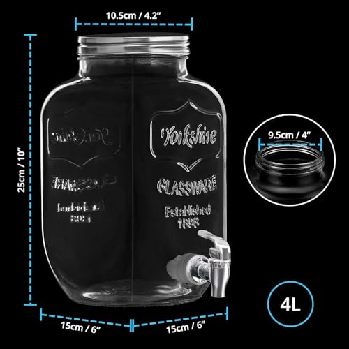 Image of ABOUT SPACE 4 Litre Glass Juice Dispenser - Water Pitcher for Detox Water - Mason Jar - Counter Table Top Infused Water & Beer Dispenser- Air Tight Lid Pitcher for Home & Kitchen Glassware, Restaurant