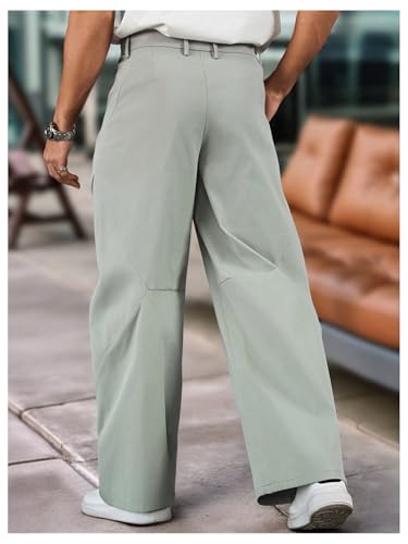 OYOANGLE Men's Wide Leg Pants Zipper Fly Ruched Work Office Casual Slacks Trousers with Pocket2