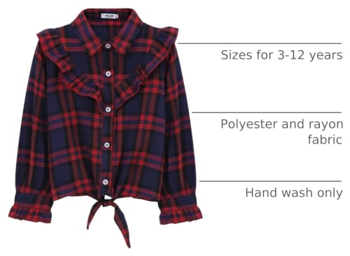 Image of Girls Sleeveless Plaid Button Down Shirt Summer Crop Tops Tie Knot Ruffle Sleeve Shirt Blouse 3-12Y