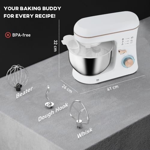 Stand Mixer 5L for Baking 6 Speeds and Pulse Setting 1400W, White - Image 7