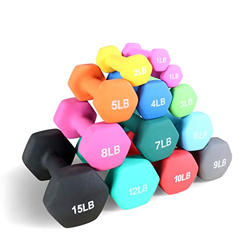 Signature Fitness Set Of 2 Neoprene Dumbbell Hand Weights, Anti-Slip, Anti-Roll, Hex Shape Colorful ((4-Pound Pair)) #TOP6