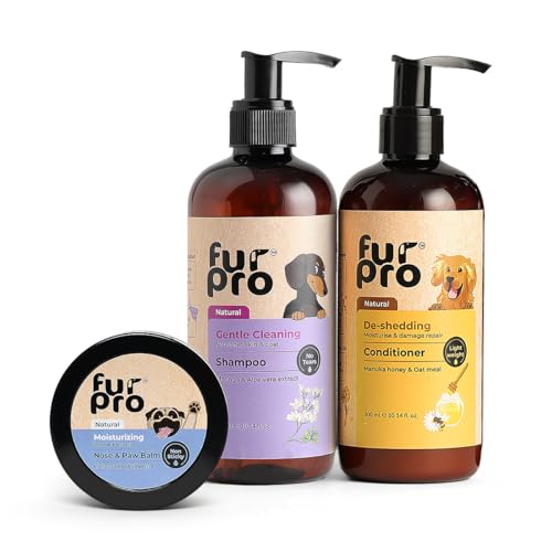 Image of Sensitive Skin Care Combo for Dog - Gentle Cleaning Shampoo + De-Shedding Conditioner + Paw & Nose Balm - Complete Grooming Kit for Dogs