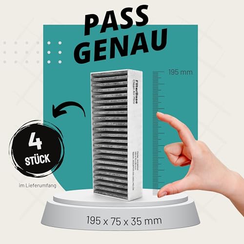 FilterBase® Aktivkohlefilter 4er Set - passend für 9001421821 9001563858 / Siemens Studioline HZ9VRCR0 / Bosch HEZ9VRCR0 / Neff Z821VR0 / Gaggenau CA282111 und Constructa CZ9VRCR0 (195x75x35 mm)