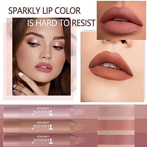 3 Colors Matte Lipstick Crayon Set, Nude Lipstick Velvet Air Lip Crayon Lip Stain Long Lasting Waterproof Lipstick For Women Makeup, Lip Stick Texture Silky Non-Fading Lipgloss Hydrating Lip Gloss Set (Set A) #TOP2