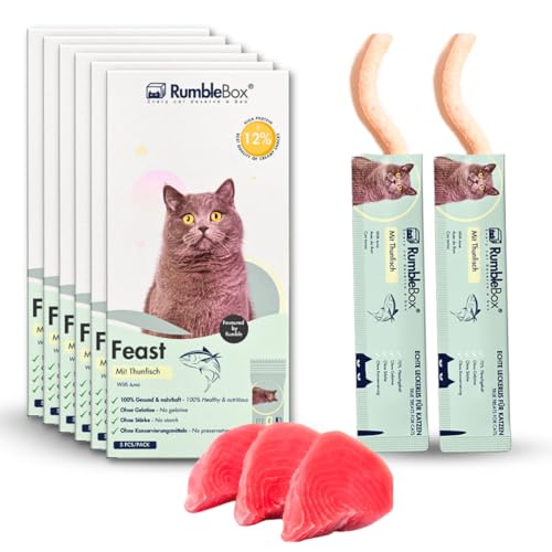 RumbleBox Schleckies con atún de solo 5 ingredientes, sin cereales y sin azúcar, golosinas saludables para gatos también para alérgicos (Sparbox XXL 6 x 75 g)